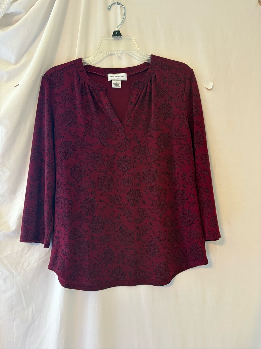 Liz Claiborne Burgundy Floral Split-Neck Tunic